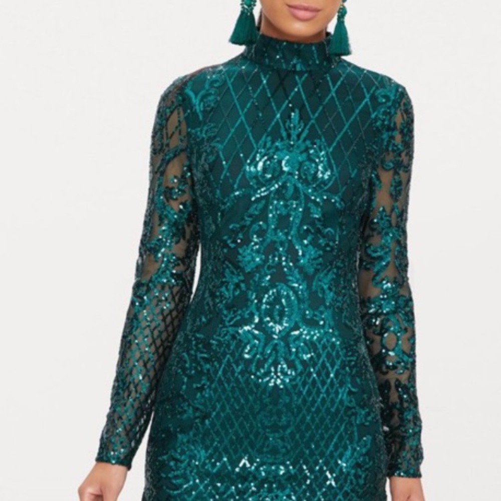 Emerald green sparkly fringe dress